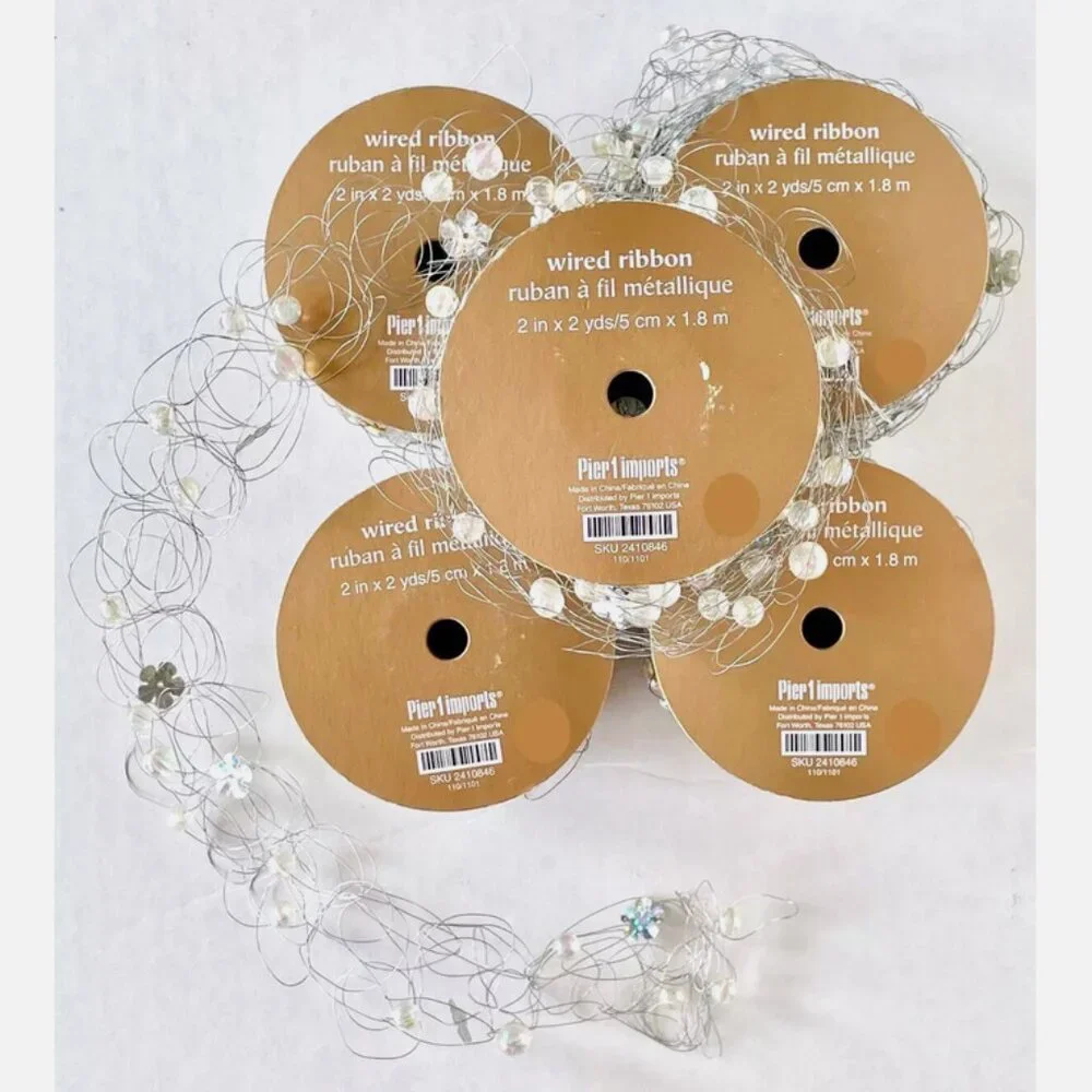 Pier 1 Gold and Silver Decorative Wired Ribbon Garland Spools